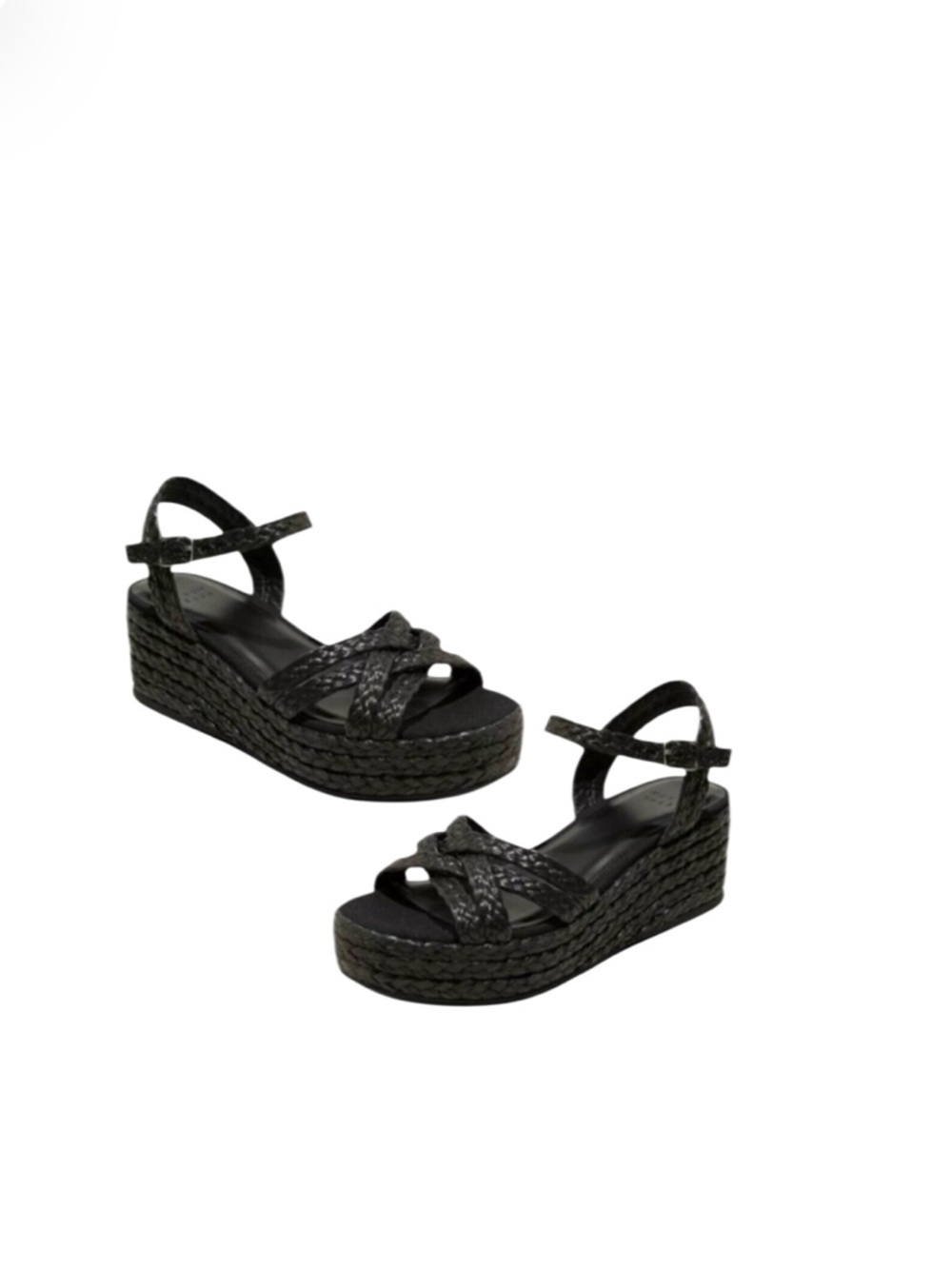 Black Flatform Raffia Style Sandals